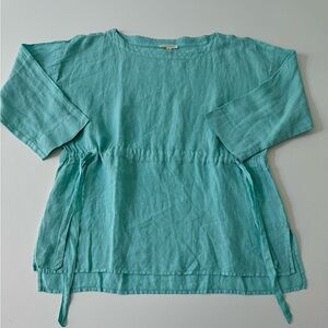 Eileen Fisher Capri Handkerchief Linen Bateau Neck 3/4 Sleeve Top Size XS